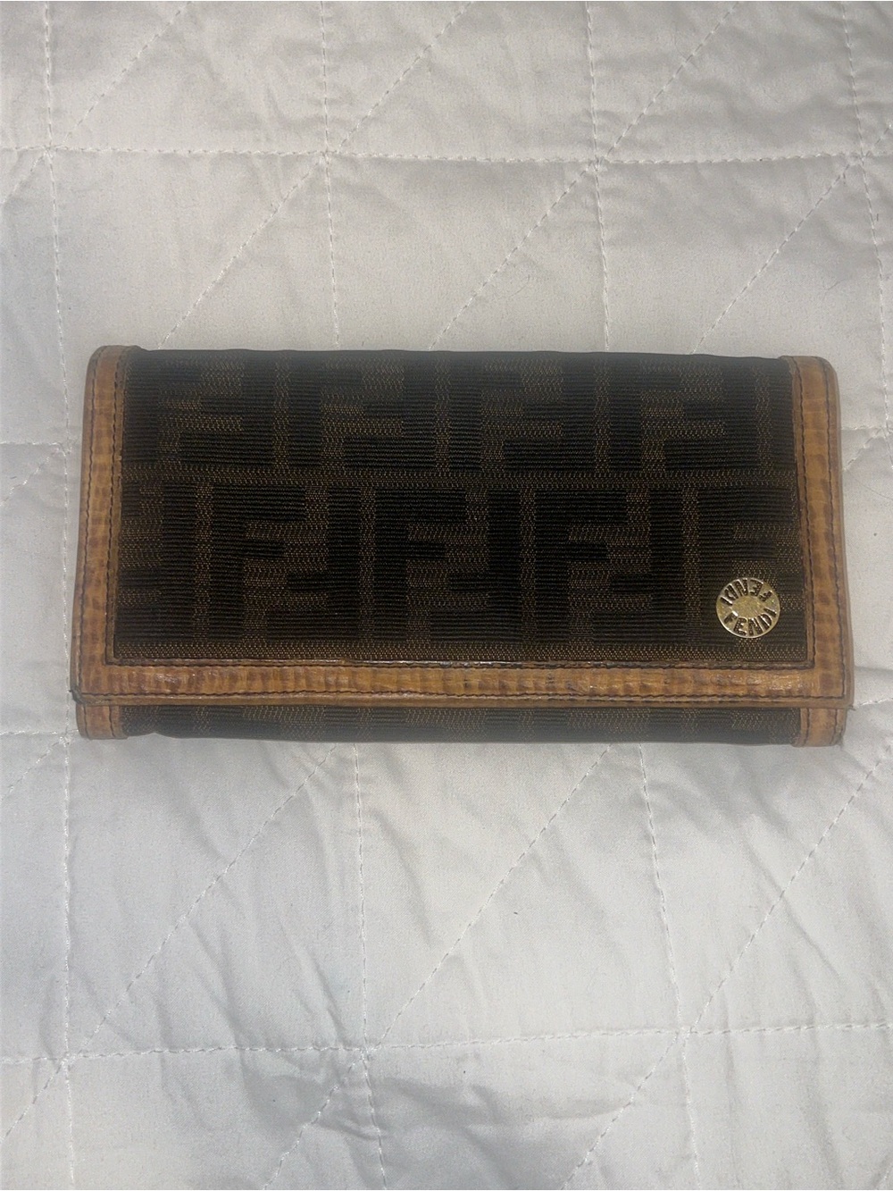 Fendi Brown Zucca Monogram Wallet with Tan Trim